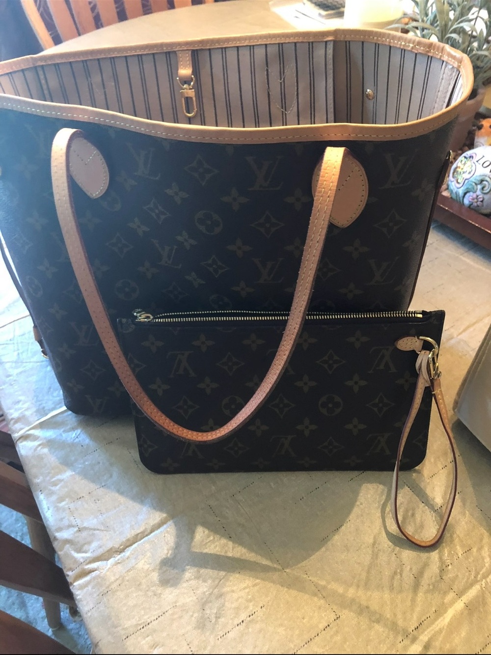 Louis Vuitton Monogram Canvas Tote and Wristlet in Brown and Tan